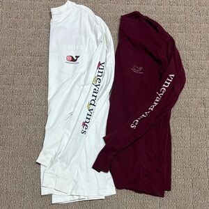 Vineyard Vines Long Sleeve Tees - White and Burgundy